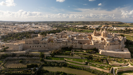 Aerial footage in Malta during winter holidays.	