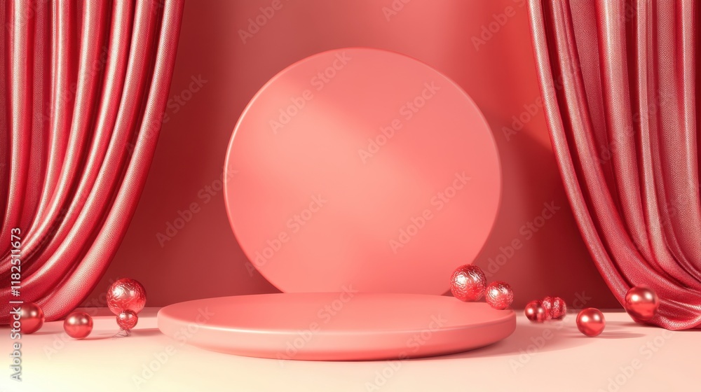 Poster elegant rounded podium display with lunar new year touch studio setting minimalist environment soft 
