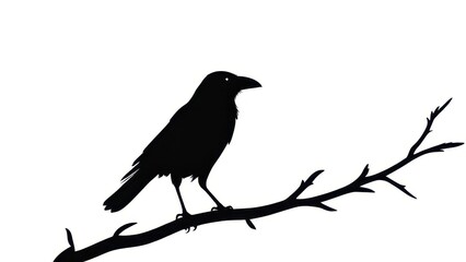 Fototapeta premium Abstract black crow silhouette on a simple white background, perfect for nature themes.
