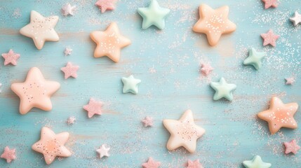 Delightful star-shaped cookies whimsical kitchen food photography cheerful atmosphere close-up cute dessert designs