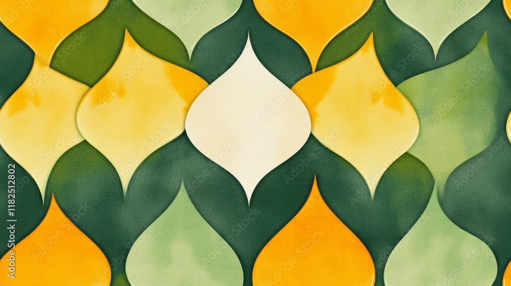 Poster geometric leaf pattern with yellow and green hues in abstract design