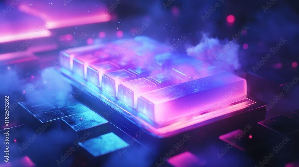 Poster vibrant rgb keyboard key, showcasing intricate design with luminous colors, ideal for tech enthusias