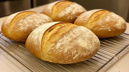Fototapeta premium Artisan Sourdough Breads Cooling Rack Closeup