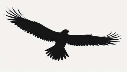 Black silhouette of a soaring bird with wide-spread wings against a light background.