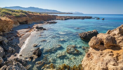 Secluded Cove Crystal Clear Water Rocky Coastline Mediterranean Sea Summer Landscape