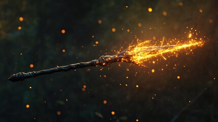 Enchanted Spear of Sparks, a mystical weapon levitating in the air, radiating energy with vibrant sparks dancing around its tip.