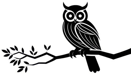 Fototapeta premium Artistic owl silhouette with detailed wings and eyes, perched on a branch.