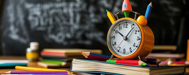 Back to School Alarm Clock Books Pencils Education