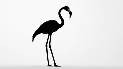 Obraz premium Flamingo captured in a striking black silhouette against a white background.