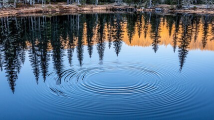 Serene Lake Reflection with Concentric Ripples
