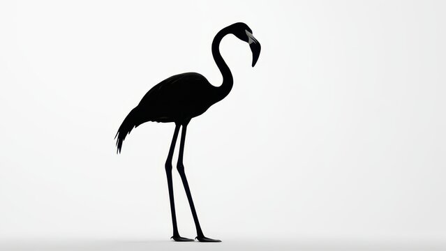 Flamingo captured in a striking black silhouette against a white background.