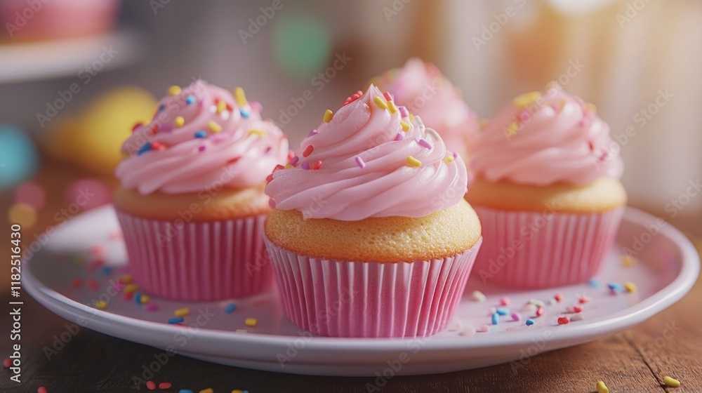 Canvas Prints Pink Sprinkled Cupcakes