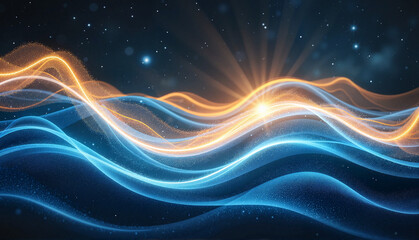 Abstract waves of light in shades of blue and orange