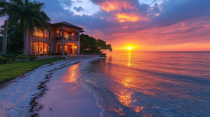 Luxurious Beach House Sunset Ocean View