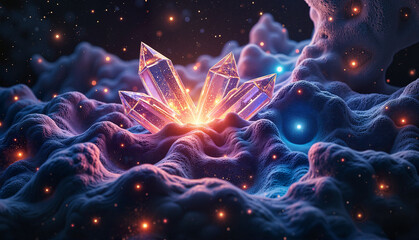Obraz premium Crystal cluster glowing in abstract cosmic background