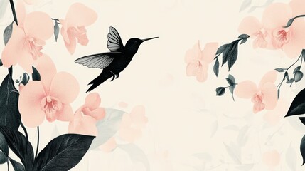 Whimsical hummingbirds and floral patterns soft white background botanical illustrations playful scandinavian style