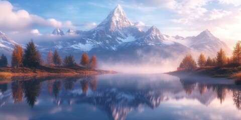 Mountain Sunrise Reflection on Lake