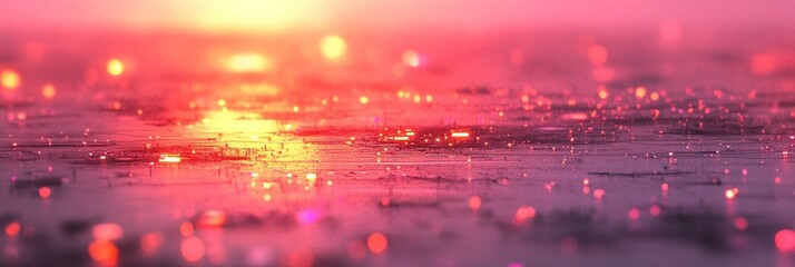Fototapeta premium A stunning display of sunset colors reflects on a rain soaked surface, creating a tranquil atmosphere