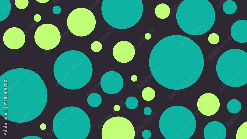 Poster animated seamless pattern with circles in green and teal on dark background