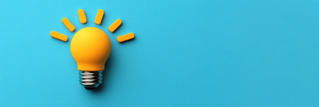A yellow bulb radiates creativity against a blue backdrop, symbolizing ideas and inspiration