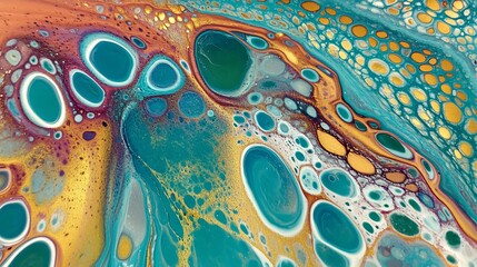Abstract Fluid Art Painting Teal Gold Texture