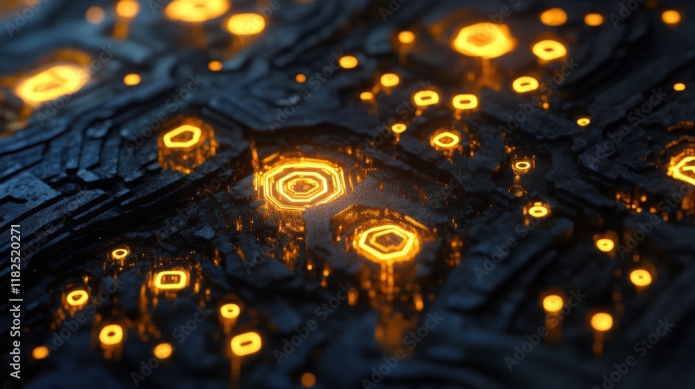 Aufkleber luminous data chip, showcasing intricate patterns and vibrant illumination, representing advanced te