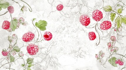 vintage raspberry pattern, raspberry fruit pattern, charming raspberry design, creative raspberry design, delicate raspberry design, fresh raspberry pattern, detailed raspberry image, nature inspired