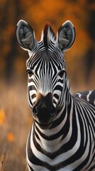 Fototapeta premium Close-up portrait of a zebra in its natural habitat Ideal for wildlife documentaries educational materials or nature-themed projects