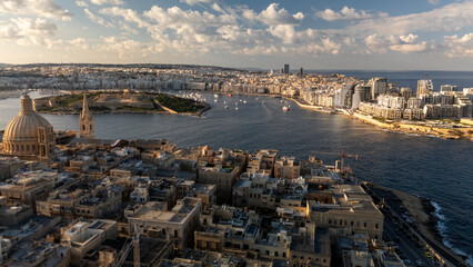 Aerial footage in Malta during winter holidays.	