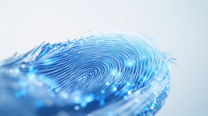 Abstract digital fingerprint with glowing particles, representing security and identity.