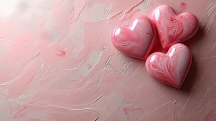Pink marbled hearts on textured background: romantic and elegant decoration