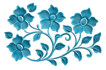 A Blue floral design with four stylized flowers and swirling leaves, creating elegant and decorative pattern. intricate details and vibrant color make it suitable for artistic and ornamental