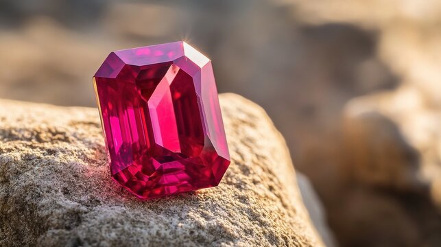 Radiant Ruby Gem, a vibrant jewel with luminous facets reflecting light, showcasing its rich color and exquisite brilliance