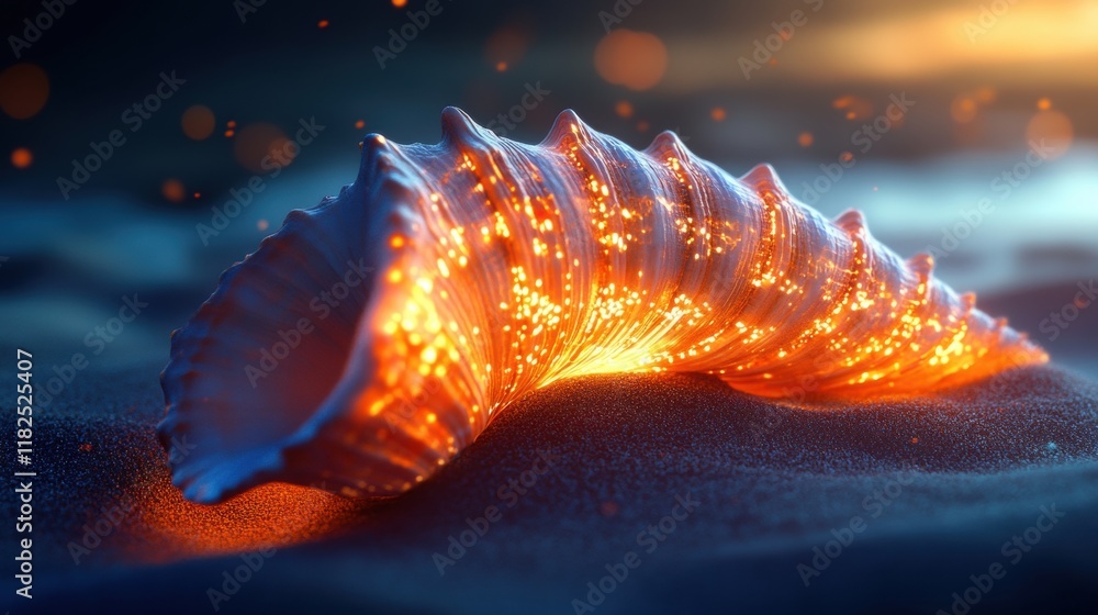 Poster luminous seashell, a radiant shell radiating gentle illumination, creating an enchanting coastal amb