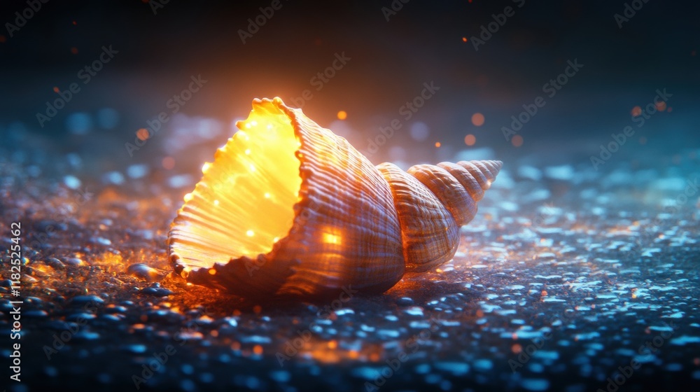 Poster luminous seashell, a radiant seashell softly illuminating its surroundings, casting gentle light in 