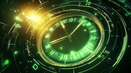 high-tech time indicator design, high-tech clock system design, innovative digital time display, interactive chronometer visualization, green digital timepiece design, advanced technology timepiece