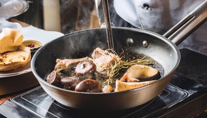 Cooking a delicious main course in the restaurant kitchen
