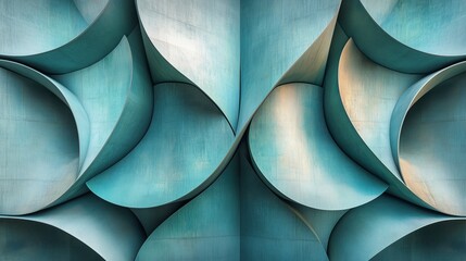 Layered abstract curved shapes with soft blue gradients and intricate design
