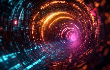 Obraz premium Vibrant digital vortex with neon lights and dynamic energy patterns