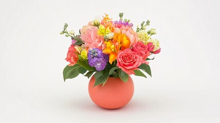 Fototapeta premium Vibrant Spring Flower Bouquet in Coral Vase