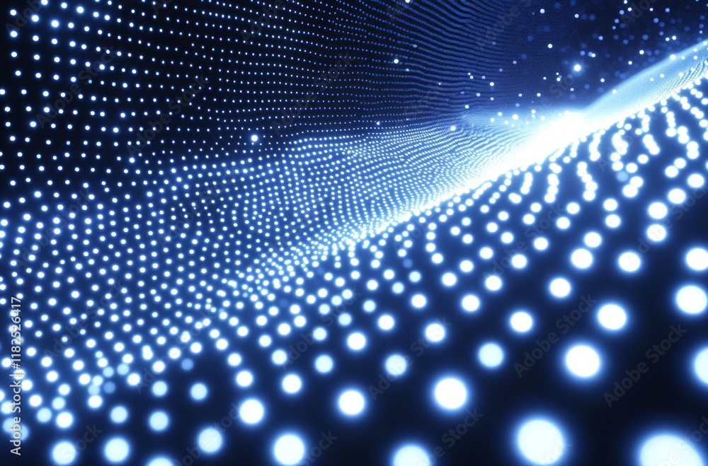 Poster abstract glowing blue dots forming dynamic light wave pattern