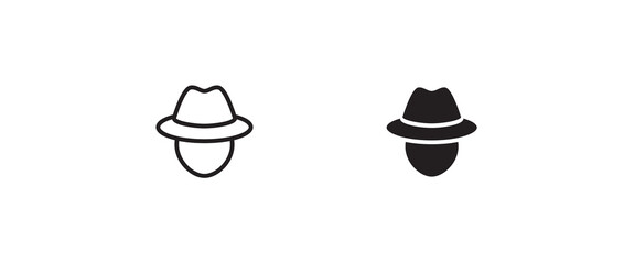 Avatar man in a hat icons , Secret service agent, Spy man icon Wanted button, vector, sign, symbol, logo, illustration, editable stroke, flat design style isolated on white