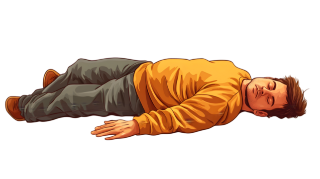 Man Lying Down Casual Clothes Sleeping Resting Relaxation Unconscious Emergency Hel