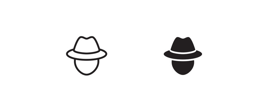 Avatar man in a hat icons , Secret service agent, Spy man icon Wanted button, vector, sign, symbol, logo, illustration, editable stroke, flat design style isolated on white