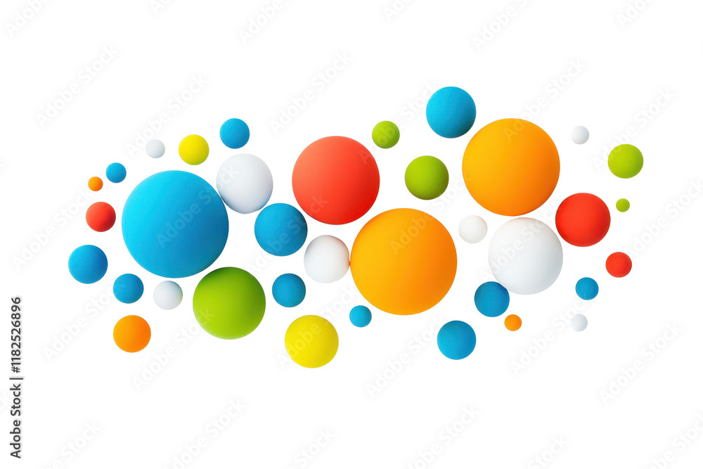 Poster a colorful 3d spheres of various sizes are scattered transparency background, creating vibrant and p