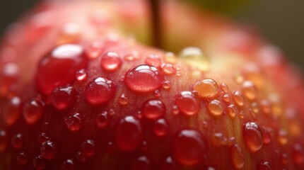 Close-up of water beads on a apple