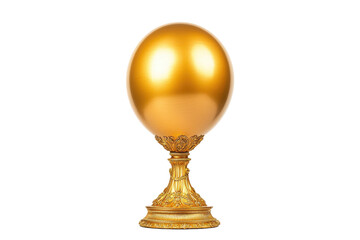 A golden orb with reflective surface sits atop ornate, intricately designed pedestal, exuding elegance and luxury. spherical object is striking centerpiece, perfect for adding touch of opulence to
