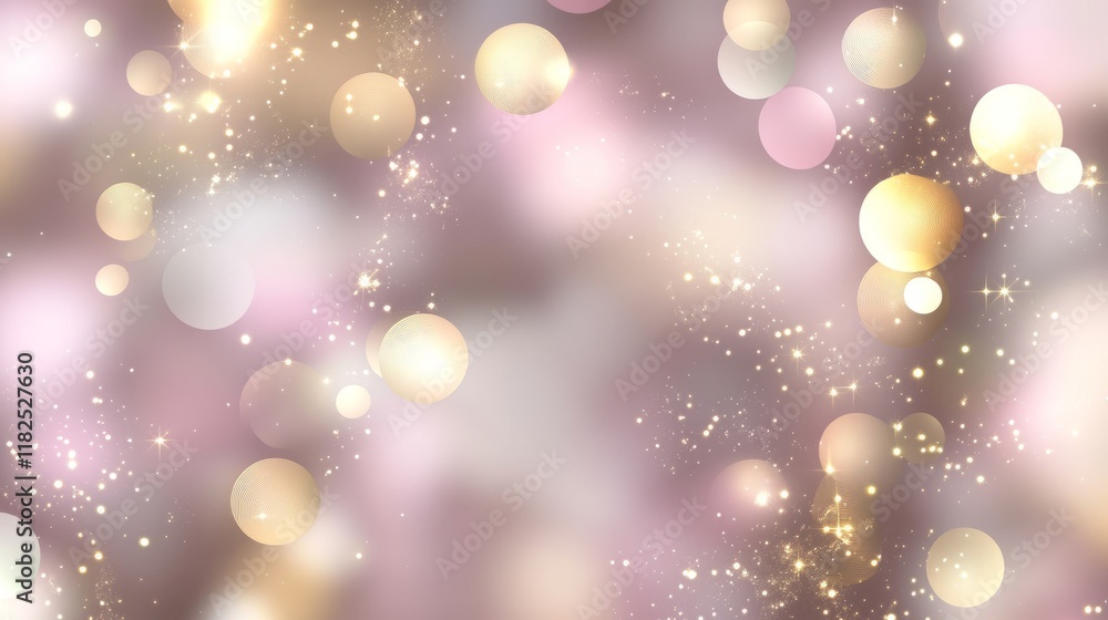 Poster golden and pink bokeh lights with sparkling effects on a soft gradient background