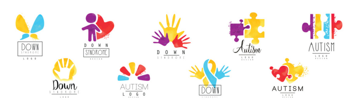Autism and Down Syndrome Bright Logo Design Template Vector Set