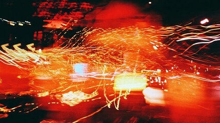 Fototapeta premium Abstract Fiery Light Trails Night Cityscape